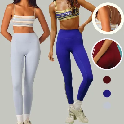 High Waist Workout Sets U Back Tummy Control Gym Leggings Set Striped Adjustable Straps Color Blocking Women Yoga Sets