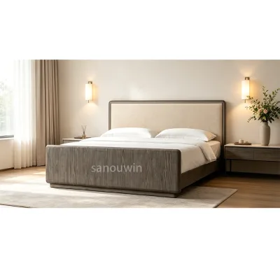 Luxury Style Good Quality Cheaper Price Oak Wood Bedroom Set indoor Bed With Vase And Dresser Room Furniture Villa Bedroom
