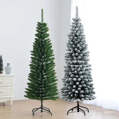 120/150/180/210cm High Quality White Pencil Slim Artificial Christmas Tree with Standing Base for Holiday Decoration