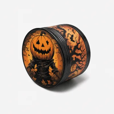 Black 360 Full Wrap Halloween Scarecrow Jack-o-lantern Bat 4 Layers Magnetic Aluminum Portable Metal Herb Grinder