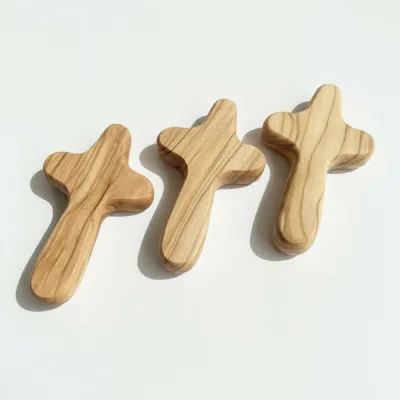 Custom Laser-engraved Comfortable Modern Olive Wood Mini Cross Ornament for Religious Pastors and Children Reusable