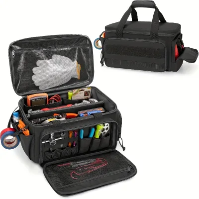 Custom Heavy Duty Waterproof Electrician Tool Duffle Bag Adjustable Shoulder Strap Large Capacity 10-14 Pockets Multifunctional