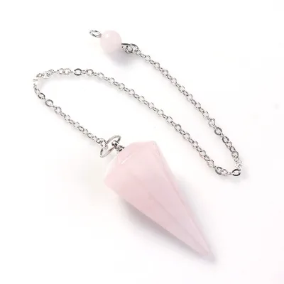 Wholesale India Style Natural Stone Rose Quartz Pendants Charm Pendulum Pendants Chain