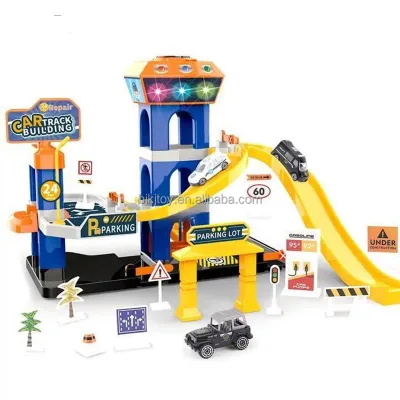 Children Race Track Toy Building Parking Lot Adventure Toy With 6 Police Trucks Vehicle for Kids