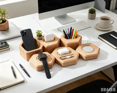 Wooden Modular Desktop Organizer Wood Phone Watch Earbuds Charging Holder for Desk Storage