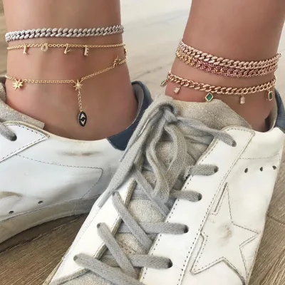 Luxury Summer Beach Jewelry New 7.5MM Mini Cuban Link Chain Anklet Ice Women Foot Chains