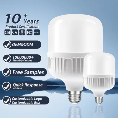 Led Bulb Factory Zhongshan Ac85-265V E27 B22 10W 20W 30W 40W 50W 60W Bulb Light Column 6500K T60 T70 T80 T100 T120 Led T Bulb