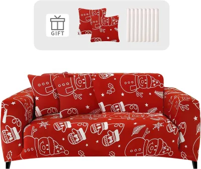 Christmas Sofa Cover Slipcover Soft Polyester Christmas Tree Printed Sofa Protector with Elastic Bottom