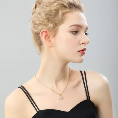 Double-layer Rotatable Sunflower Necklaces for Women Chain Choker Stainless Steel Jewelry Accessories