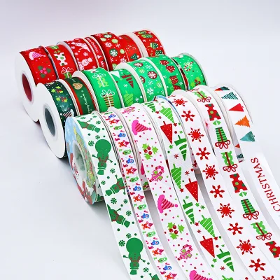 Christmas tree decoration ribbon ribbed material printed Christmas ribbon