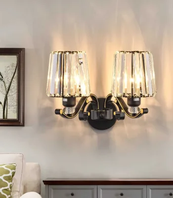 European American Style Light Luxury Classic Black Crystal Wall Lamp Decoration Staircase Corridor Lighting LED