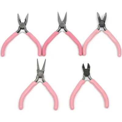 KUOYU Pink Color Mini Stainless Steel Jewelry Making Pliers with Micro Wire Cutter for Necklace Making