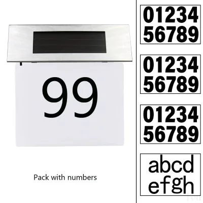 Outdoor Solar Lights Waterproof Door House Number Light Stainless Steel Letters Wall Sconce Lamp Garden Decoration