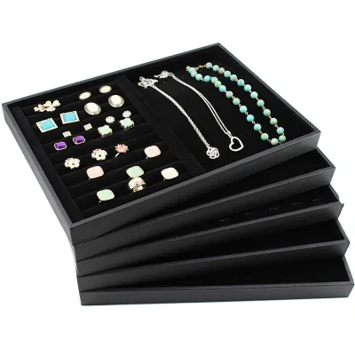 Black Flannelette Earrings Ring Necklace Storage Tray Jewelry Counter Display Props
