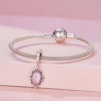 A 925 Sterling Silver Blue pink Purple Round Bead Charm and Shiny Zircon Fashion Bracelet