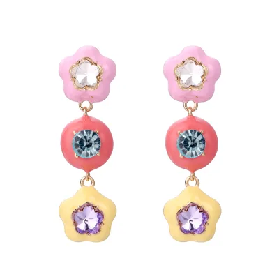 Fashion Stylish Summer Hot Happy Multi Color Crystal Stone Drop Earrings Pink Rhinestone Long Earrings Women
