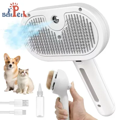 Custom logo Steam USB Double-Sided Pet Grooming Brush Long Handle Eco-Friendly Stainless Steel for Cats & Dogs