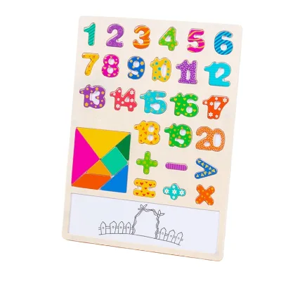 Wooden Number Tangram Puzzle With Writing Board Game Children Spelling Learning Toy