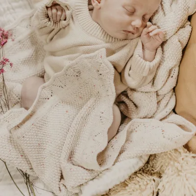 Custom Wholesale Super Soft New Born Security Baby Wrap 100% Organic Cotton Knitted Speckle Baby Swaddle Blanket for Newborns