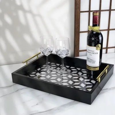 Stylish Minimalist Black Acrylic Hollow-out Trayfood Wine Tabletop Display Storage Dish
