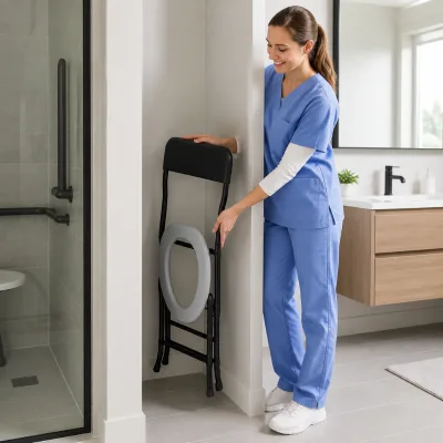 Portable Folding Toilet Chair Padded Commode Seat Rectangular Backrest Black Frame Bulk Wholesale