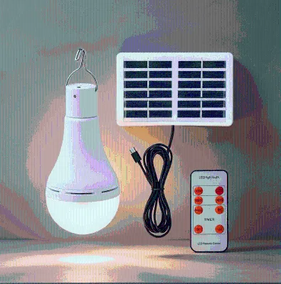 Solar Powered Emergency Light Bulb Portable LED Lamp with Remote Control SOS Mode Dimmable Camping Lantern for Home