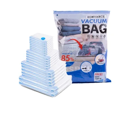 A Set of Travel Color Printing Vacuum Storage Bag Vacuum Jumbo Pack Valves With Hand Pump for Clothing Packaging 22 Space Saver