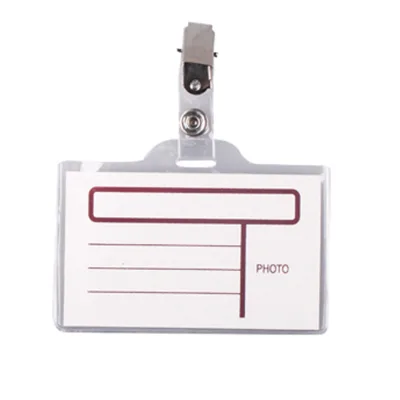PVC Name Badge Holder Hard Plastic Office Name Card Clip-on Holder