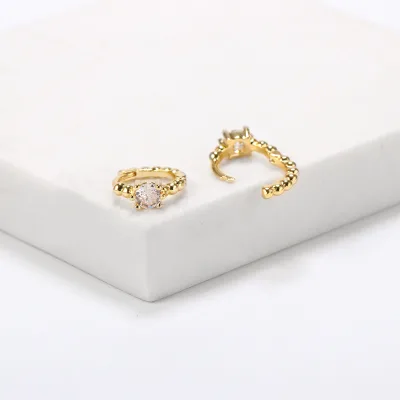 2024 personal fashionable simple design customized colored crystals dainty plated gold beads 925 silver hoop earrings for women