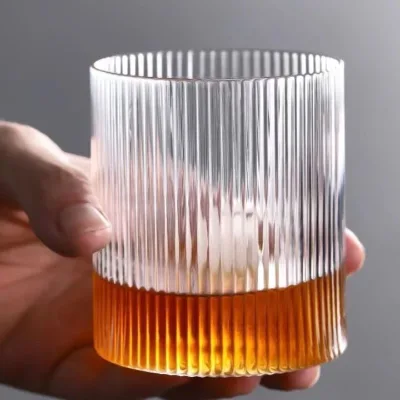 Handmade Vertical Pattern Glass Coffee Cup Simple Japanese Pinstripe Water Glass Creative Classic Whiskey Glass