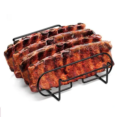 Metal Rib Rack for Smoking Grilling & Coating Non-Stick Steel Roasting Stand with BBQ Accessories for Smoker & Barbecue