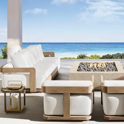Designer Outdoor Teak Sofa L-Shape Single Person Vine Chair with Wooden Tea Table Balcony Villa Terrace Leisure Weaving