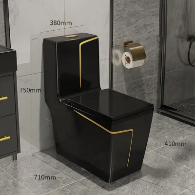 Black Color With Gold Line Middle East Toilet Sanitary Ware Small Toilet Seats Siphon One Piece Ceramic WC Toilets
