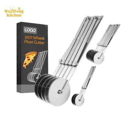 Multi-Round Roller Pasta Pastry Knife Stainless Steel Pizza Slicer Noodle Dough Cutter Divider Expandable Pizza Cutter Wheels