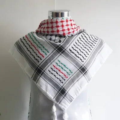 Adult Yashmagh Shemagh Red and Green Arafat Scarf Keffiyeh Palestine Scarf with Tassel Made of Polyester for Arab Men