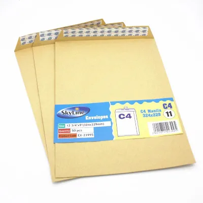 Custom Logo Kraft Paper C4 Plain Envelope Double-Sided Tape Sealing for Gift Packaging