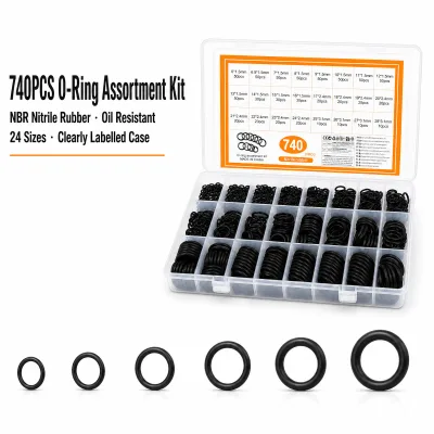 NBR Rubber O Ring Assortment Kit 740 Pcs 24 Metric Sizes 6-28mm Nitrile Rubber Sealing Ring Set for Automotive and Plumbing