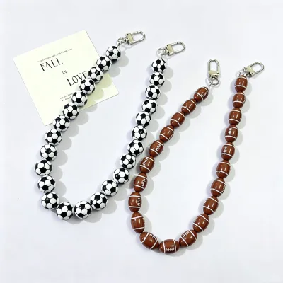 Basketball Soccer Baseball Beaded Bag Chain Creative Handmade Beaded Strap for Purse Handbag Replacement Decorative Keychain