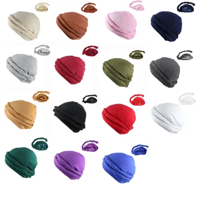 Plain Silk Warm Twist Head Wrap Headwear Breathable Stretch Durag Turban for Men Satin Lined Turban