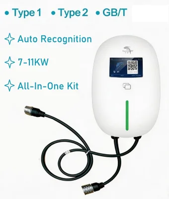 Wallbox / Wall Mounted / Pole Mounted, 7KW 11KW, Auto Power Recognition, EVSE, Type 2 Charger, Complete Set, Adjustable Power