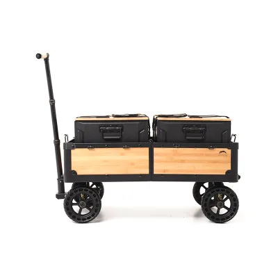 Classic Design Camping Wagon with Metal and Baboom Clappers Detachable Wheels Outdoor Storage Box Gears for Camping