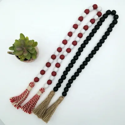 Rustic Farmhouse Wood Bead Garland with Tassel for Home Decor Accessories