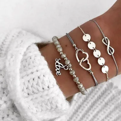 Fashion Charm Tibetan Silver Imitation Pearl Love Heart Infinity Women's Bracelets Set 2026 CN/GUA JX309
