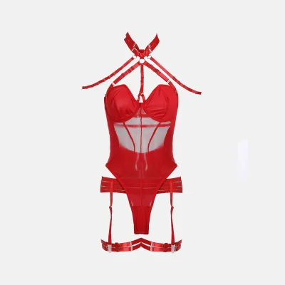 Latest Fashion Lace Garter Lingerie Hot Ring One Piece Bodysuit With Shoulder and Leg Decoration High Quality Fashion Underwear