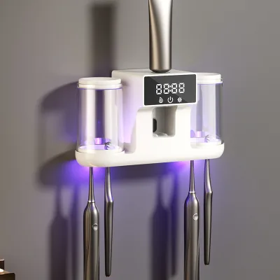 2026 New Wholesale UV Intelligent Induction Toothbrush Disinfection Rack Toothpaste Dispenser Type-C Drying and Heating