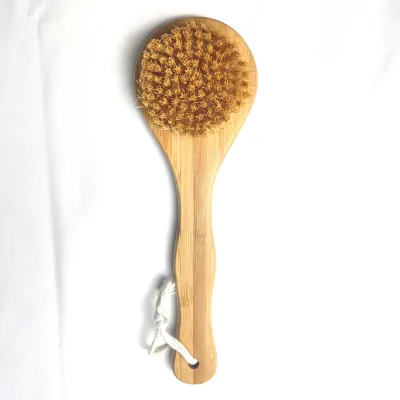 Short Handle Back Firm Sisal Bristle Bath Brush Natural Vegan Cactus Tampico Fiber Bristle Body Bath Shower Brush