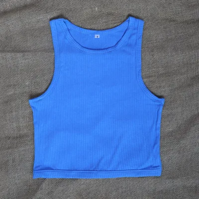 Custom Logo Women's Ribbed Knitted Tank Top Breathable Sleeveless Crew Neck Blouse Simple Yoga Casual Sport Crop Top OEM Factory