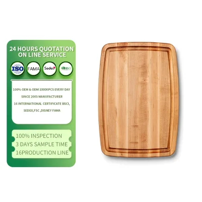 Rectangular Wooden Cutting Board Double Sided for Cutting Meat, with Rounded Edges, Juice Slot