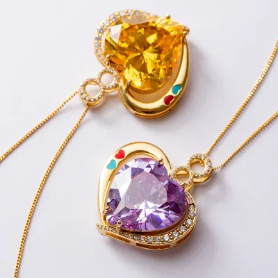 Luxury Heart Shape Yellow Cubic Zircon Pendant Necklace Silver Plated Snake Chain Fashion Women Statement Necklaces