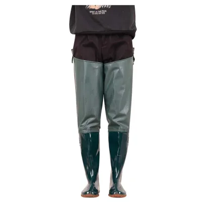 Green Half-Water Pants and Non-Slip Rain Boots Waterproof Knee-Thigh High Wading Pants for Fishing and Planting